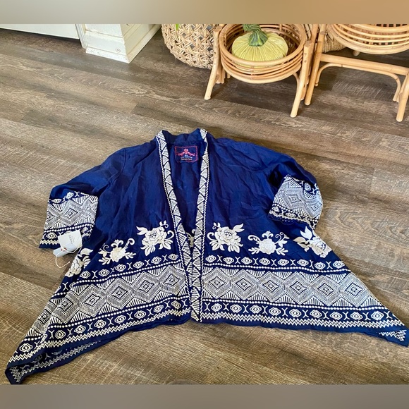 Johnny Was Blue Embroidered Kimono-style Open Front Cardigan - Picture 9 of 15